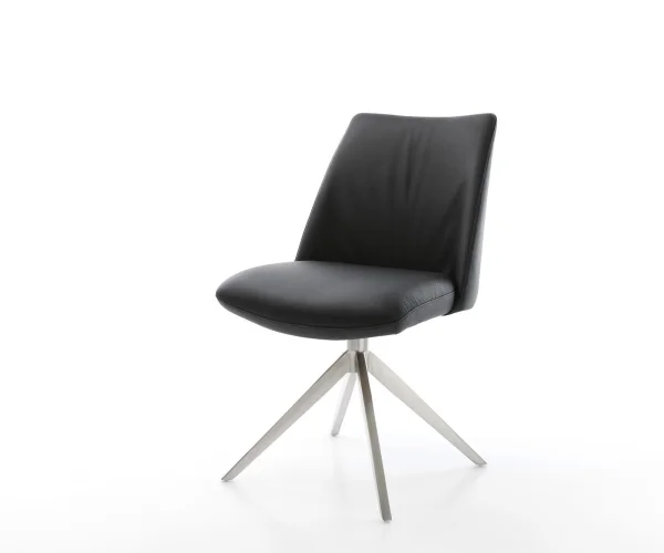 Chaise-pivotante Elso-Flex cuir de vache noir pied croisé large acier inoxydable brossé pivotement sur 360° fonction bascule ressorts ensachés