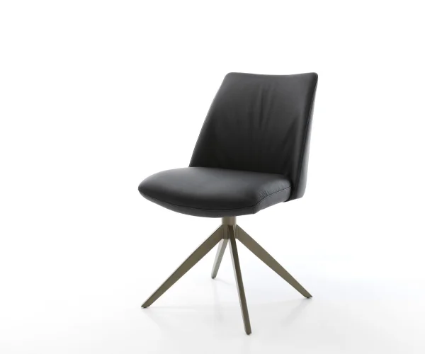 Chaise-pivotante Elso-Flex cuir de vache noir pied croisé large aspect titane pivotement sur 360° fonction bascule ressorts ensachés