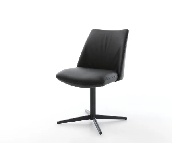 Chaise-pivotante Elso-Flex cuir de vache noir pied de chaise 4 branches noir pivotement sur 360° ressorts ensachés