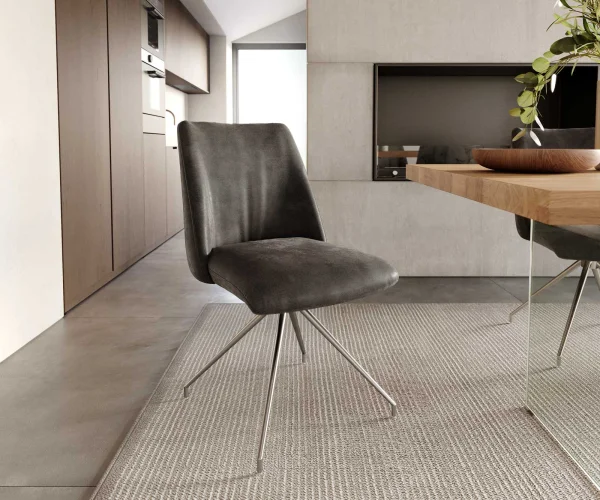 Chaise-pivotante Elso-Flex microvelours anthracite vintage pied croisé conique acier inoxydable brossé pivotement sur 180° ressorts ensachés