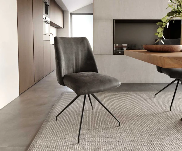 Chaise-pivotante Elso-Flex microvelours anthracite vintage pied croisé conique noir pivotement sur 180° ressorts ensachés