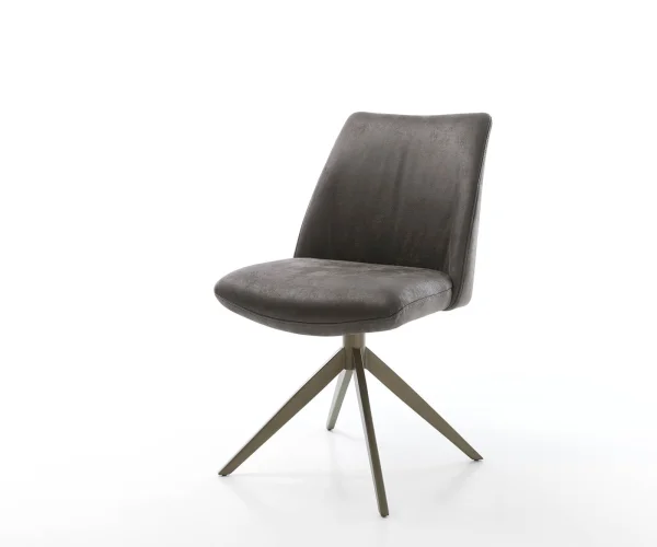 Chaise-pivotante Elso-Flex microvelours anthracite vintage pied croisé large aspect titane pivotement sur 360° ressorts ensachés