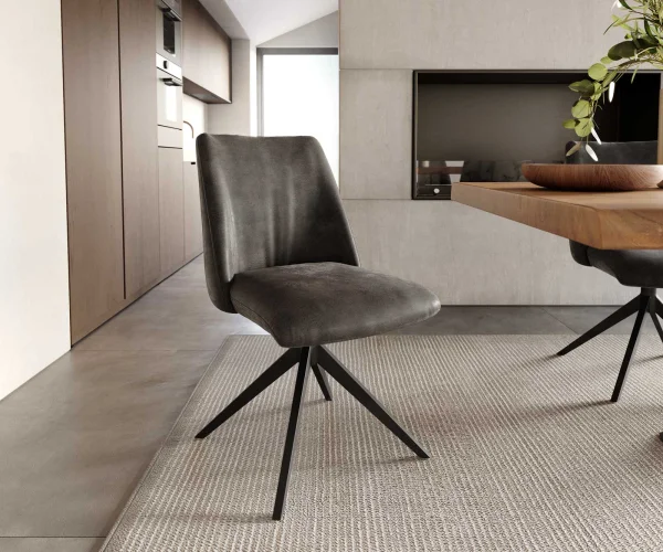 Chaise-pivotante Elso-Flex microvelours anthracite vintage pied croisé large noir pivotement sur 360° ressorts ensachés