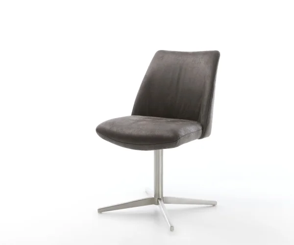 Chaise-pivotante Elso-Flex microvelours anthracite vintage pied de chaise 4 branches acier inoxydable brossé pivotement sur 360° ressorts ensachés