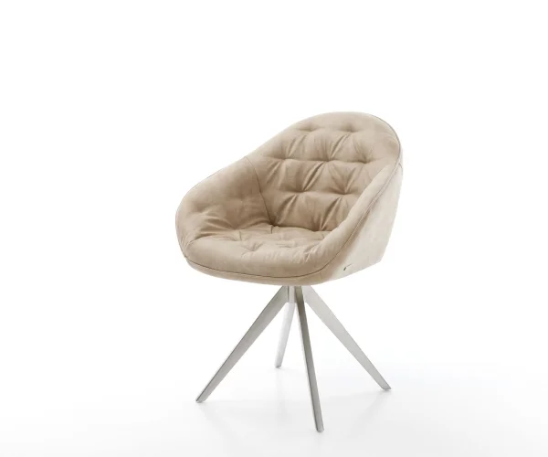 Chaise-pivotante Gaio-Flex beige vintage cadre croisé angulaire acier inoxydable pivote sur 180°