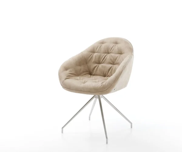 Chaise-pivotante Gaio-Flex beige vintage cadre croisé conique acier inoxydable pivote sur 180°