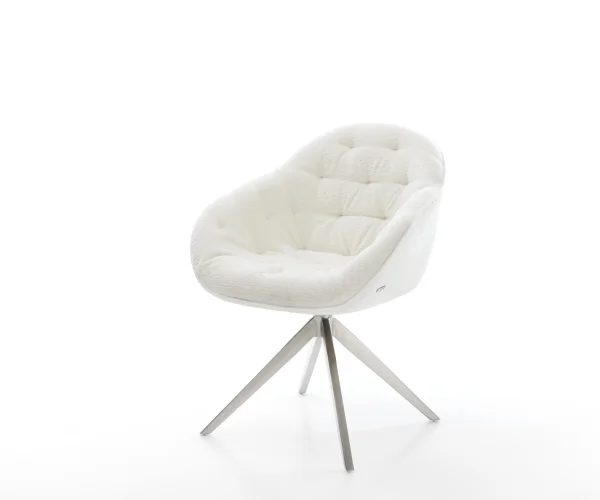 Chaise-pivotante Gaio-Flex bouclé doux beige pied croisé large acier inoxydable pivotement sur 360° fonction bascule
