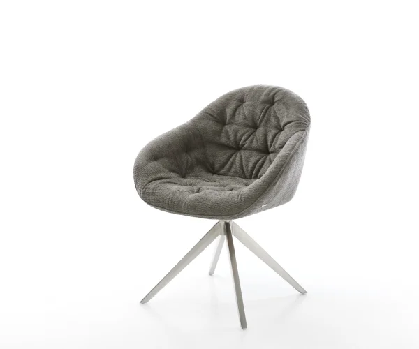 Chaise-pivotante Gaio-Flex bouclé doux couleur boue pied croisé large acier inoxydable pivotement sur 360° fonction bascule