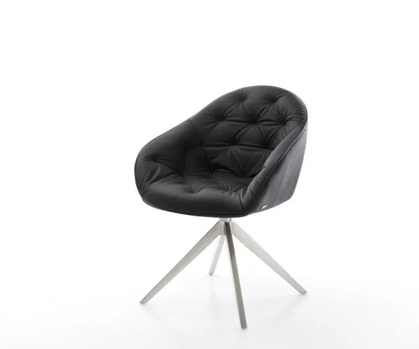 Chaise-pivotante Gaio-Flex cuir de vache noir pied croisé large acier inoxydable brossé pivotement sur 360° fonction bascule