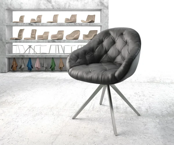 Chaise-pivotante Gaio-Flex cuir véritable noir cadre croisé angulaire acier inoxydable pivote sur 180°