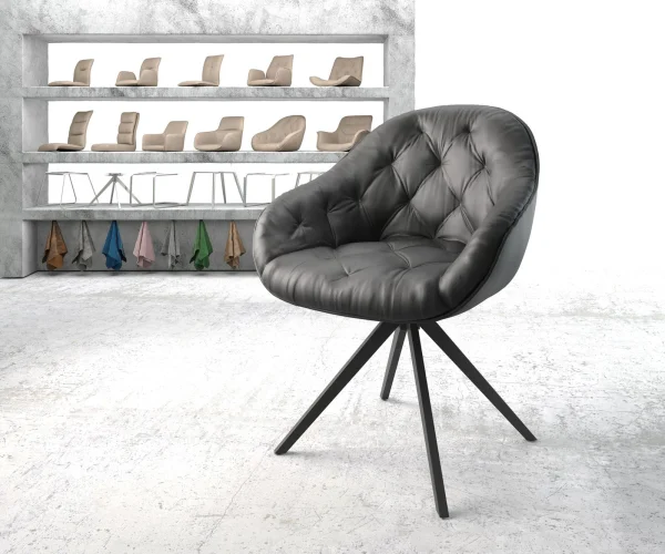 Chaise-pivotante Gaio-Flex cuir véritable noir cadre croisé angulaire noir pivote sur 180°