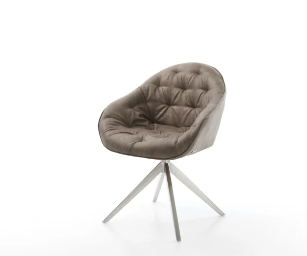 Chaise-pivotante Gaio-Flex microvelours taupe vintage pied croisé large acier inoxydable brossé pivotement sur 360° fonction bascule