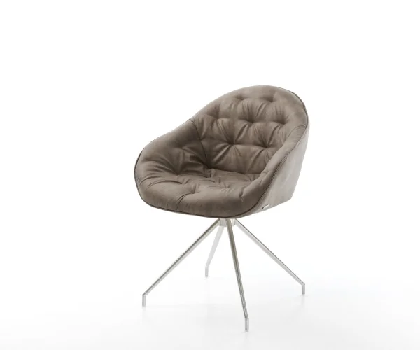 Chaise-pivotante Gaio-Flex taupe vintage cadre croisé conique acier inoxydable pivote sur 180°