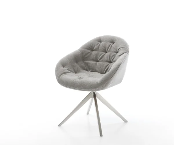 Chaise-pivotante Gaio-Flex tissu structuré doux gris pied croisé large acier inoxydable pivotement sur 360° fonction bascule
