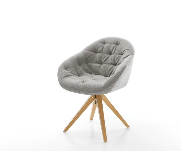 Chaise-pivotante Gaio-Flex tissu structuré doux gris pied en bois angulaire naturel pivotement sur 180°