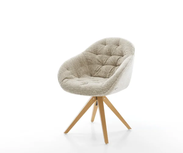 Chaise-pivotante Gaio-Flex tissu tissé doux beige pied en bois angulaire naturel pivotement sur 180°