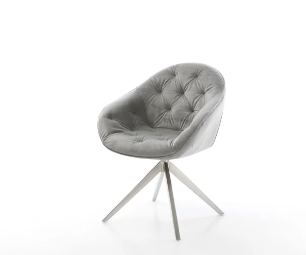 Chaise-pivotante Gaio-Flex velours gris pied croisé large acier inoxydable brossé pivotement sur 360° fonction bascule