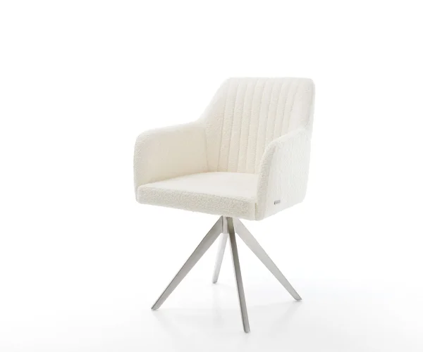 Chaise-pivotante Greg-Flex bouclé blanc cadre croisé angulaire acier inoxydable pivote sur 180°