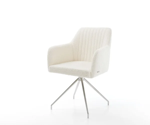 Chaise-pivotante Greg-Flex bouclé blanc cadre croisé conique acier inoxydable pivote sur 180°