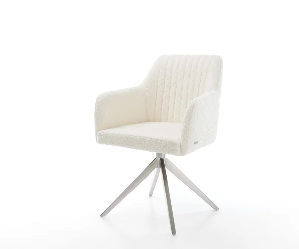 Chaise-pivotante Greg-Flex bouclé blanc cadre croisé large acier inoxydable pivote sur 360°