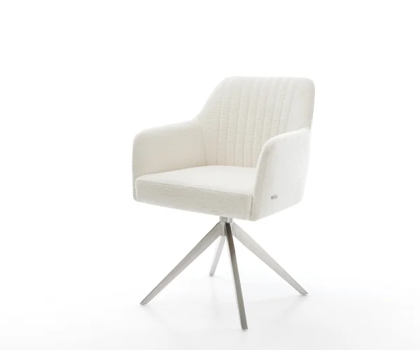 Chaise-pivotante Greg-Flex bouclé doux beige pied croisé large acier inoxydable pivotement sur 360° fonction bascule resorts ensachés