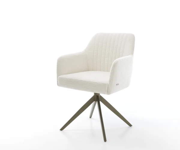 Chaise-pivotante Greg-Flex bouclé doux beige pied croisé large aspect titane pivotement sur 360° fonction bascule resorts ensachés