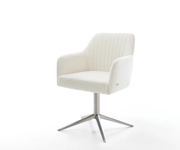 Chaise-pivotante Greg-Flex bouclé doux beige pied de chaise 4 branches acier inoxydable pivotement sur 360° fonction bascule resorts ensachés