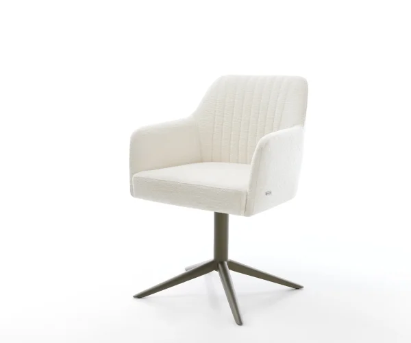 Chaise-pivotante Greg-Flex bouclé doux beige pied de chaise 4 branches aspect titane pivotement sur 360° fonction bascule resorts ensachés