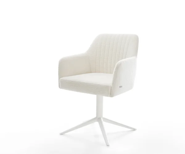 Chaise-pivotante Greg-Flex bouclé doux beige pied de chaise 4 branches blanc pivotement sur 360° fonction bascule resorts ensachés