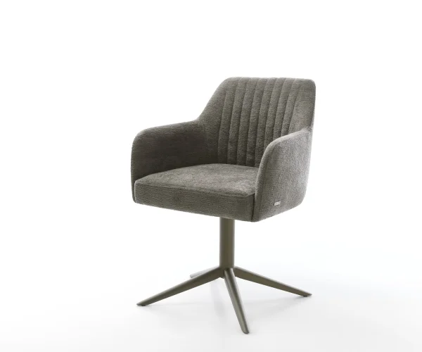 Chaise-pivotante Greg-Flex bouclé doux couleur boue pied de chaise 4 branches aspect titane pivotement sur 360° fonction bascule resorts ensachés