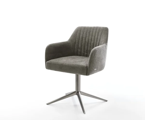 Chaise-pivotante Greg-Flex bouclé doux couleur boue pied de chaise 4 branches grafiete pivotement sur 360° fonction bascule resorts ensachés