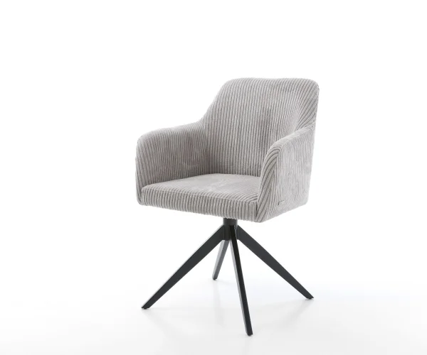 Chaise-pivotante Greg-Flex côtelé gris argenté pied croisé large noir pivotement sur 360° fonction bascule ressorts ensachés