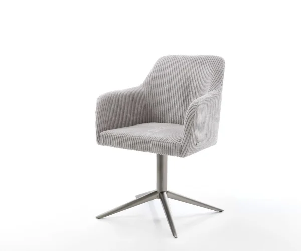Chaise-pivotante Greg-Flex côtelé gris argenté pied de chaise 4 branches grafiete pivotement sur 360° fonction bascule ressorts ensachés