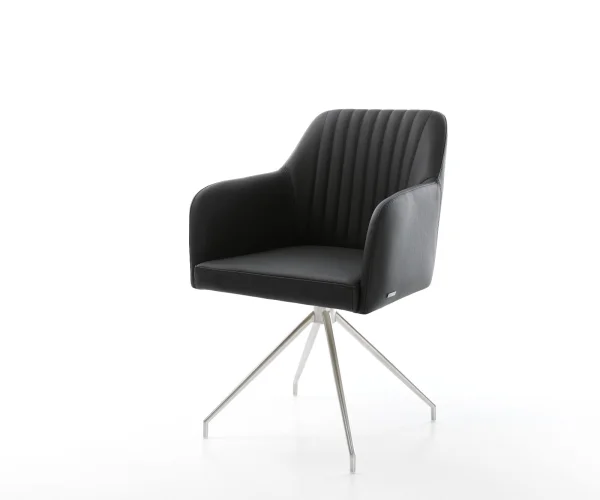 Chaise-pivotante Greg-Flex cuir véritable noir cadre croisé conique acier inoxydable pivote sur 180°