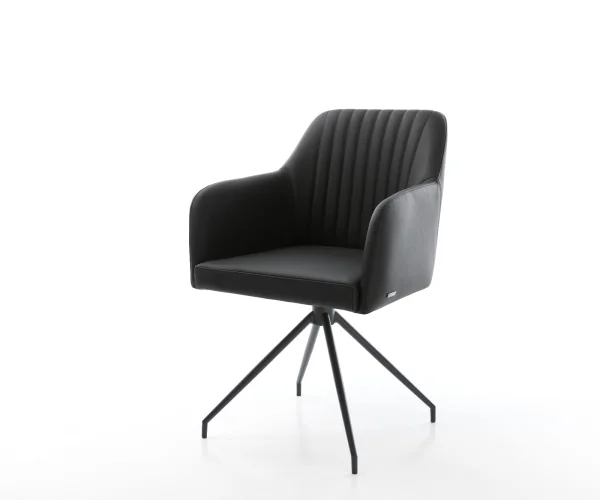 Chaise-pivotante Greg-Flex cuir véritable noir cadre croisé conique noir pivote sur 180°