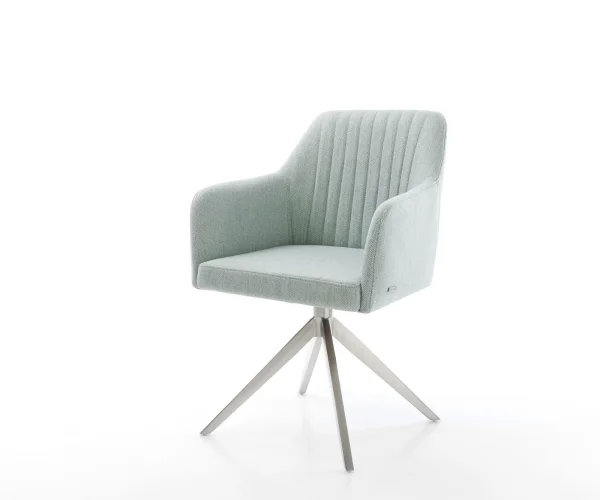 Chaise-pivotante Greg-Flex rayures vert menthe pied croisé large acier inoxydable brossé pivotement sur 360° fonction bascule ressorts ensachés