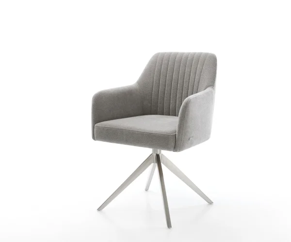 Chaise-pivotante Greg-Flex tissu structuré doux gris pied croisé large acier inoxydable pivotement sur 360° fonction bascule resorts ensachés