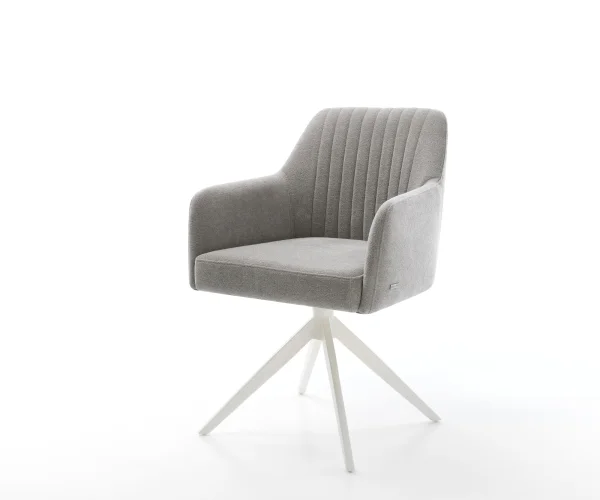 Chaise-pivotante Greg-Flex tissu structuré doux gris pied croisé large blanc pivotement sur 360° fonction bascule resorts ensachés