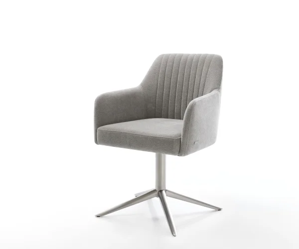 Chaise-pivotante Greg-Flex tissu structuré doux gris pied de chaise 4 branches acier inoxydable pivotement sur 360° fonction bascule resorts ensachés