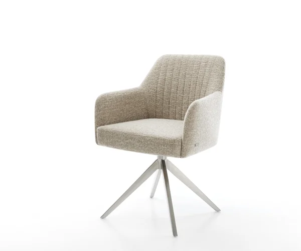 Chaise-pivotante Greg-Flex tissu tissé doux beige pied croisé large acier inoxydable pivotement sur 360° fonction bascule resorts ensachés