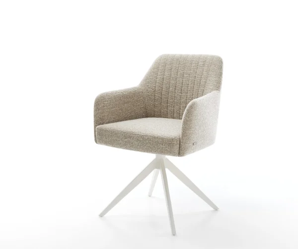 Chaise-pivotante Greg-Flex tissu tissé doux beige pied croisé large blanc pivotement sur 360° fonction bascule resorts ensachés