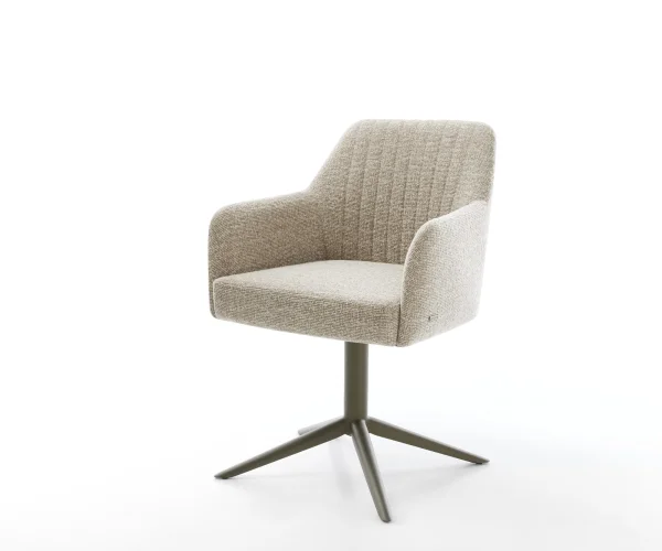 Chaise-pivotante Greg-Flex tissu tissé doux beige pied de chaise 4 branches aspect titane pivotement sur 360° fonction bascule resorts ensachés