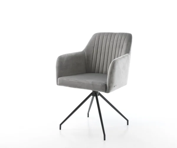 Chaise-pivotante Greg-Flex velours gris cadre croisé conique noir pivote sur 180°