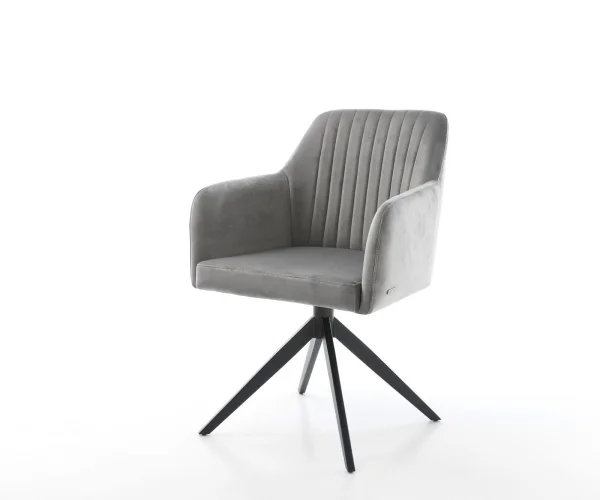 Chaise-pivotante Greg-Flex velours gris pied croisé large noir pivotement sur 360° fonction bascule ressorts ensachés