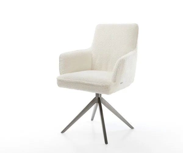 Chaise-pivotante Heira-Flex avec accoudoirs bouclé blanc pied croisé large grafiete pivotement sur 360° fonction bascule ressorts ensachés