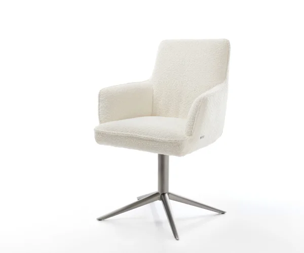 Chaise-pivotante Heira-Flex avec accoudoirs bouclé blanc pied de chaise 4 branches grafiete pivotement sur 360° fonction bascule ressorts ensachés
