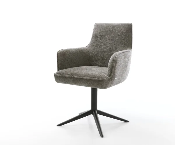 Chaise-pivotante Heira-Flex avec accoudoirs bouclé doux couleur boue pied de chaise 4 branches noir pivotement sur 360° fonction bascule resorts ensachés