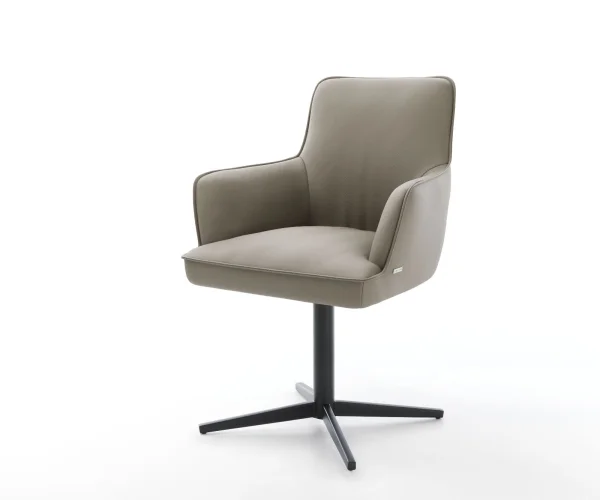 Chaise-pivotante Heira-Flex avec accoudoirs cuir de vache couleur boue pied de chaise 4 branches noir pivotement sur 360° ressorts ensachés