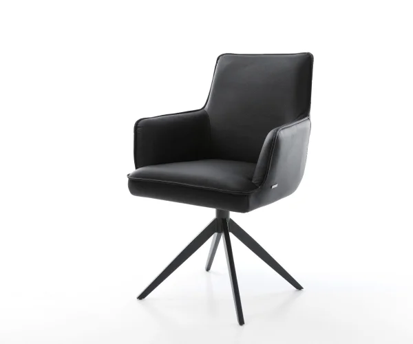 Chaise-pivotante Heira-Flex avec accoudoirs cuir de vache noir pied croisé large noir pivotement sur 360° fonction bascule ressorts ensachés