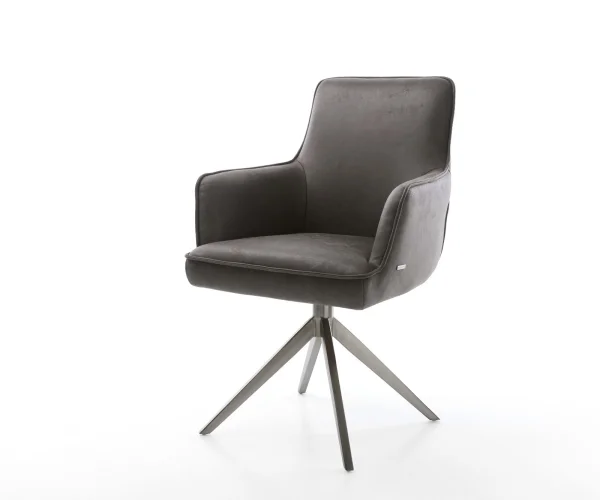 Chaise-pivotante Heira-Flex avec accoudoirs microvelours anthracite vintage pied croisé large grafiete pivotement sur 360° fonction bascule ressorts ensachés